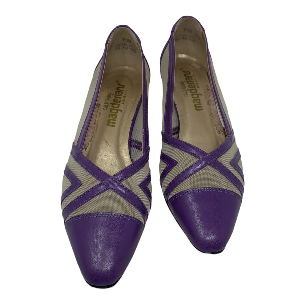 Magdesians California mesh and purple leather wedge vintage shoes size 7.5